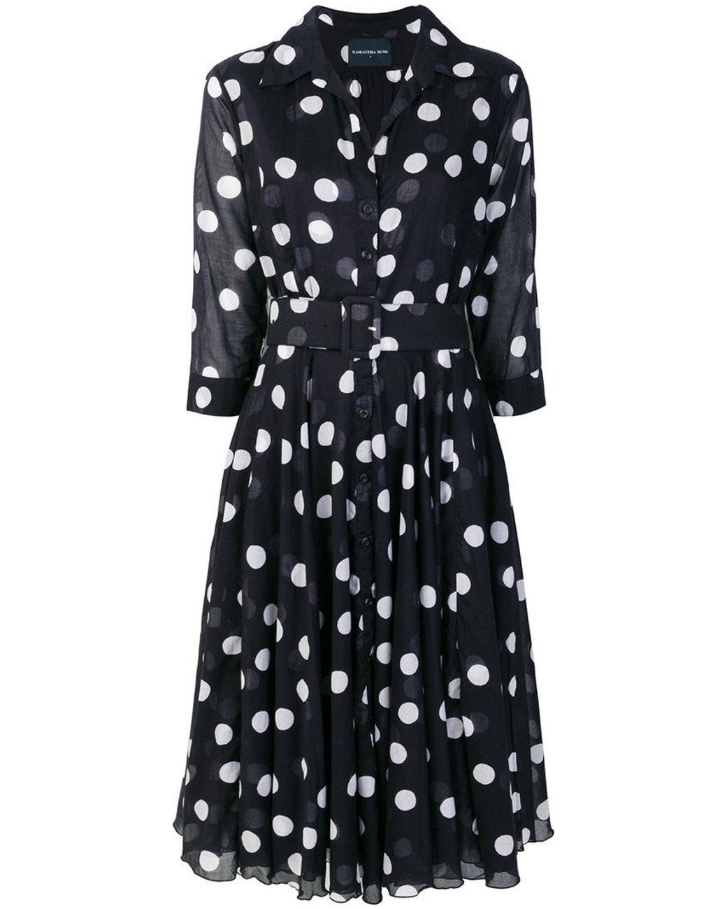 Samantha Sung Polka Dot Shirt Dress in Blue | Lyst