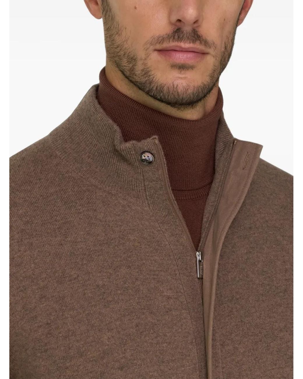 Boggi Brown Roll Neck Jumper Full-Zip Wool Cashmere Mélange for men