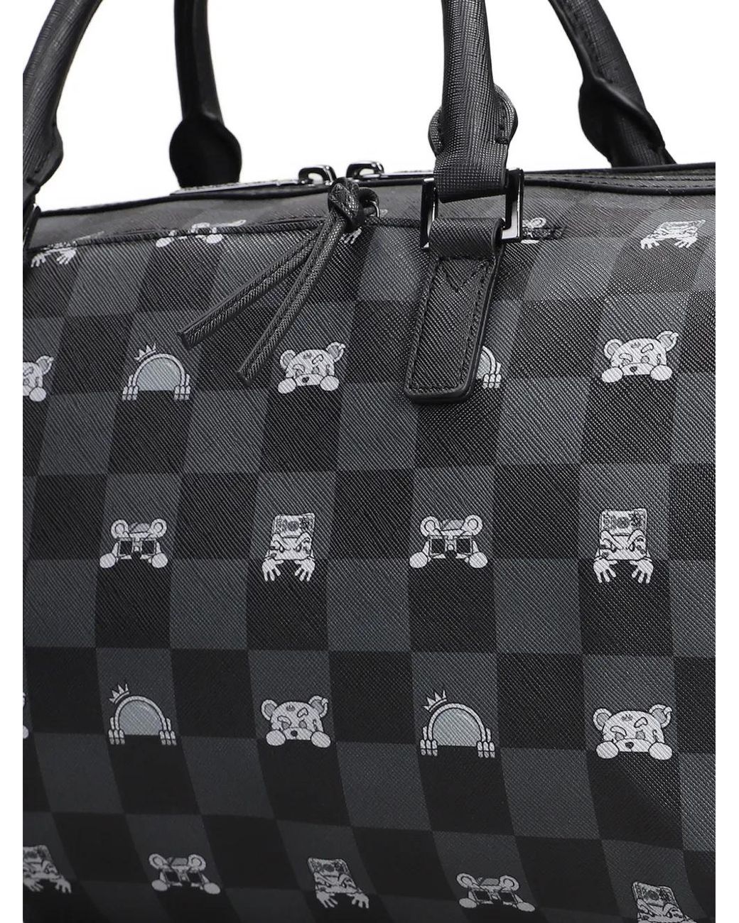 Sprayground Black Check Shark Duffle Bag for men
