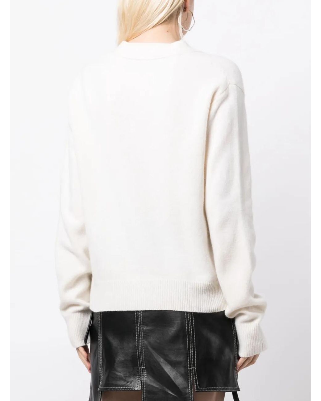 we11done White Logo-Intarsia Wool Cardigan