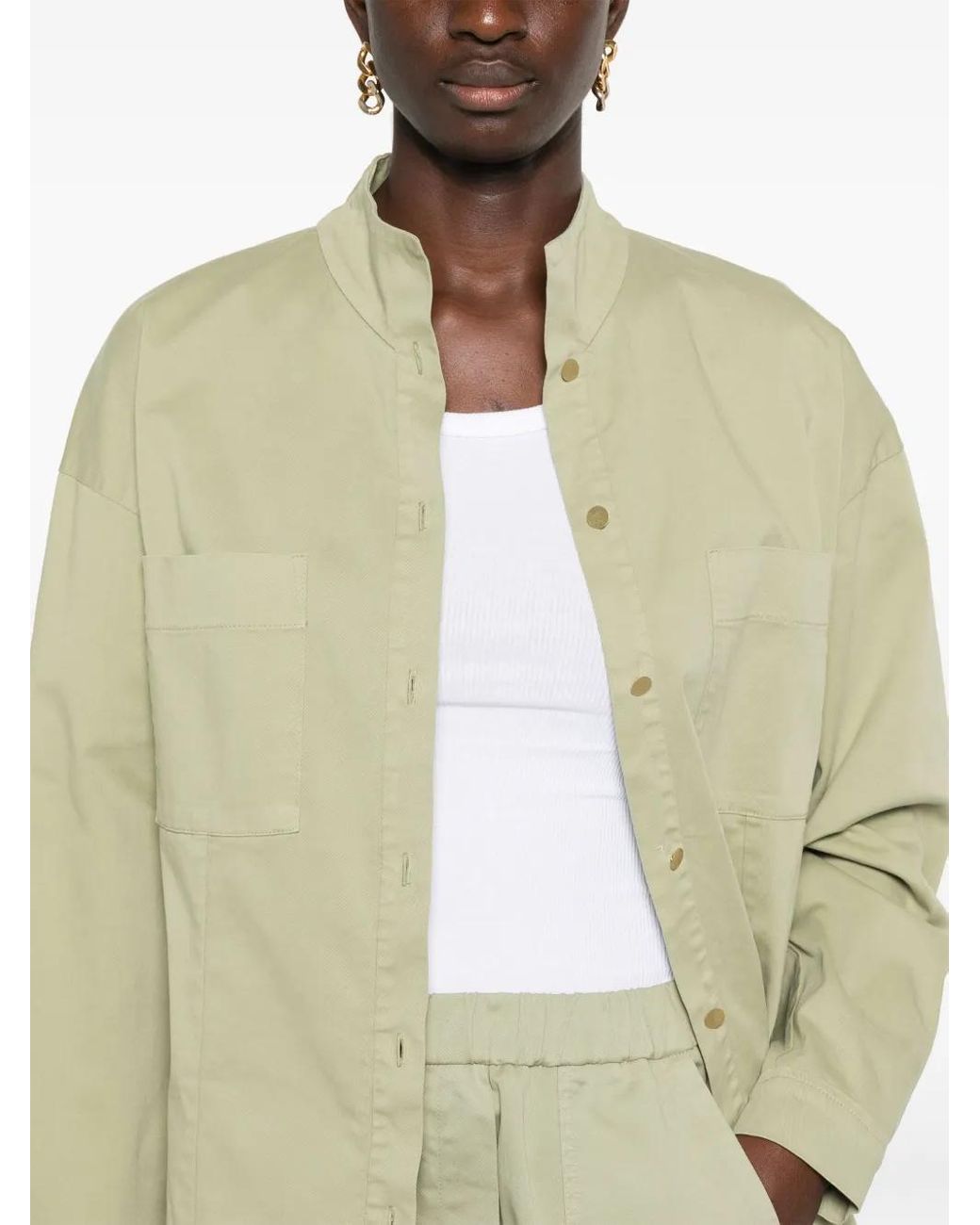 Forte_forte Green Peached Cotton Twill Collar Shirt Clothing