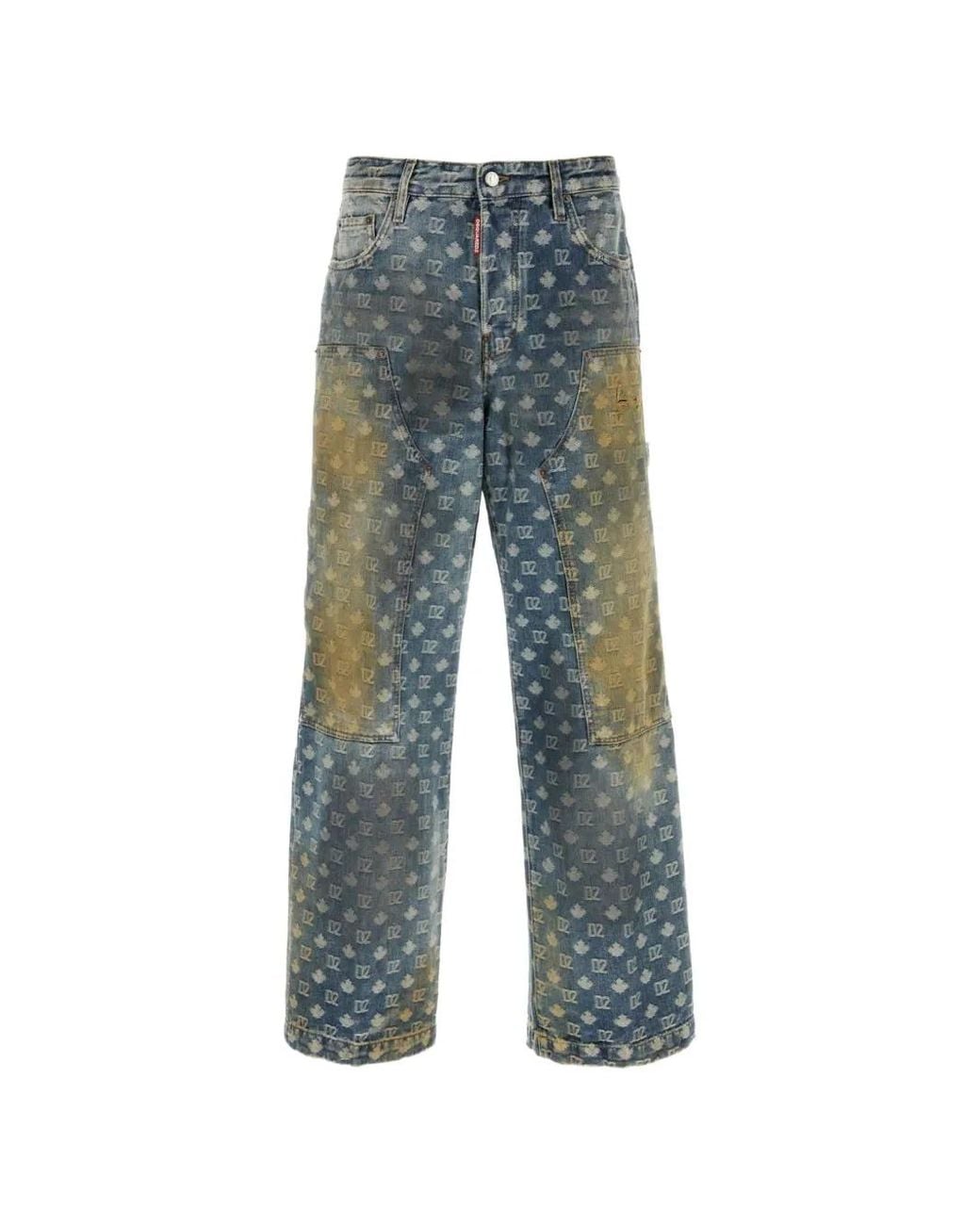 DSquared² Blue Monogram-Print Panelled Jeans for men