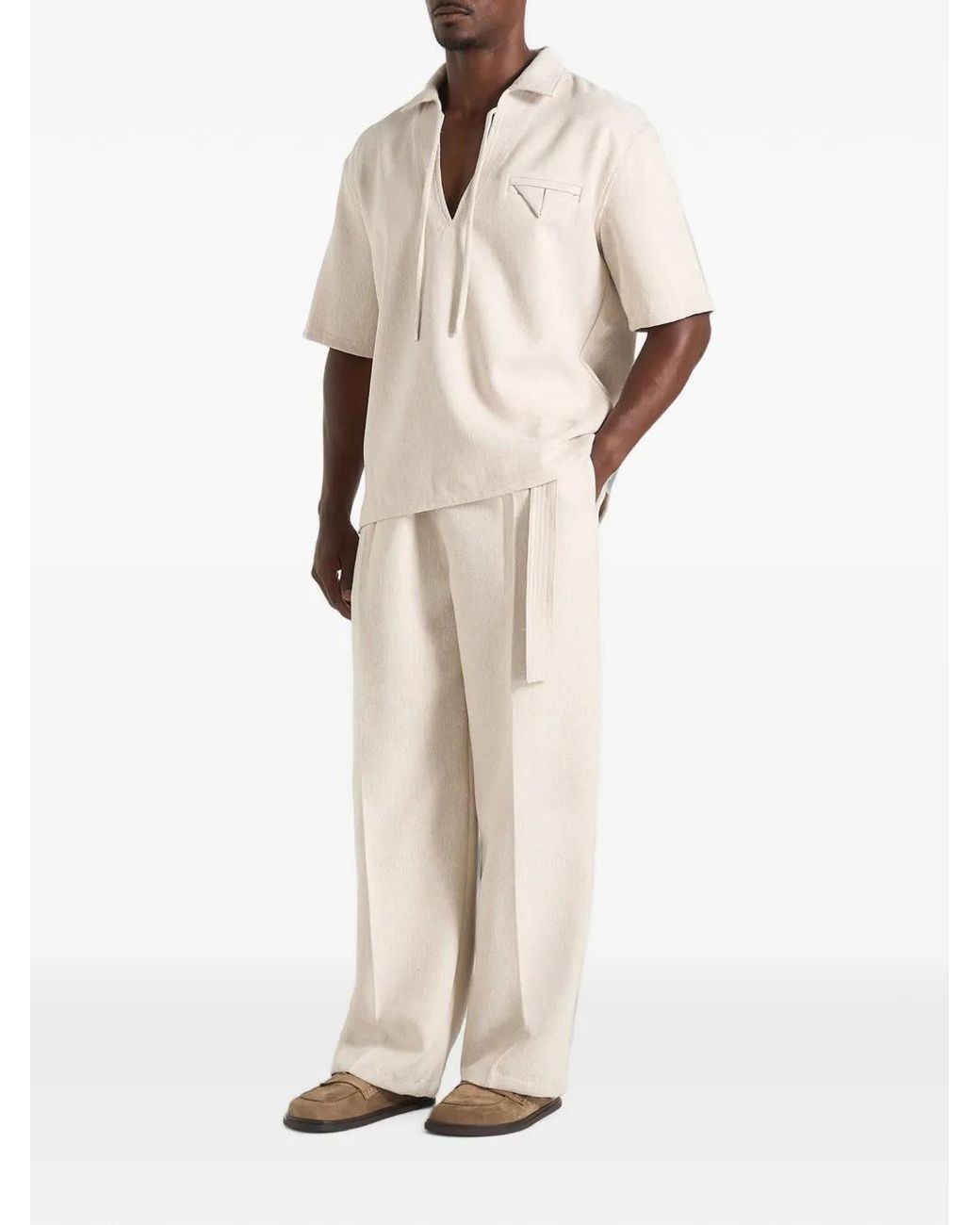 Manière De Voir Natural Norbert Open Collar Textured Drawstring Shirt for men