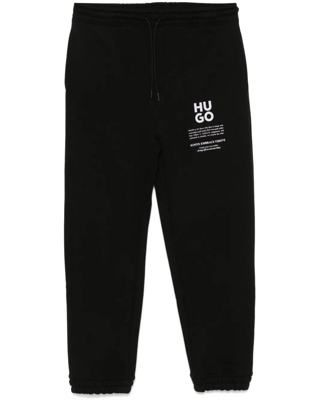 HUGO Black Logo And Slogans Print Track Pants for men