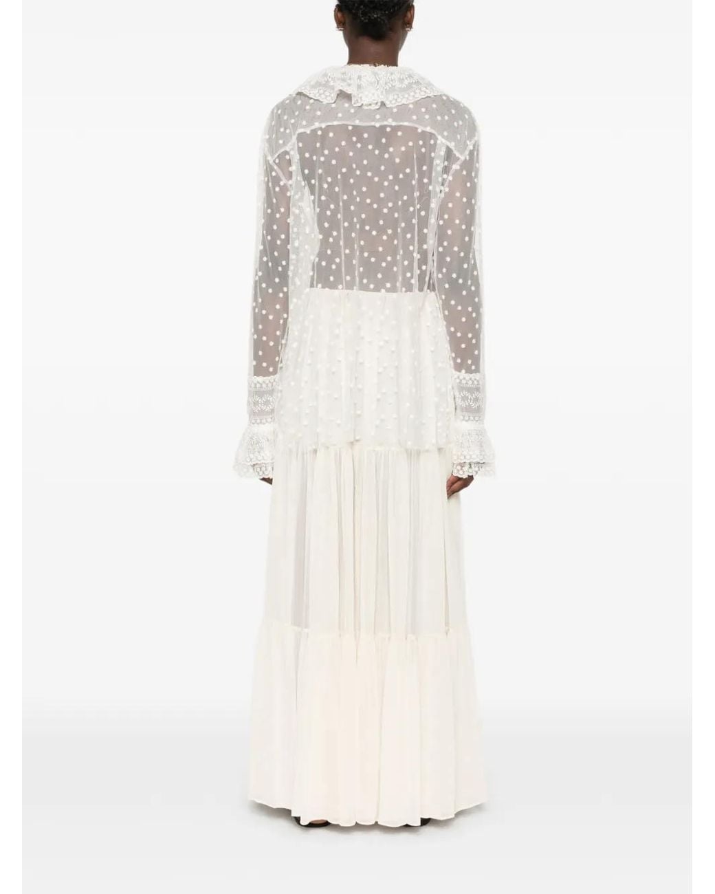 Alberta Ferretti White Blouse Bordée De Dentelle À Volants
