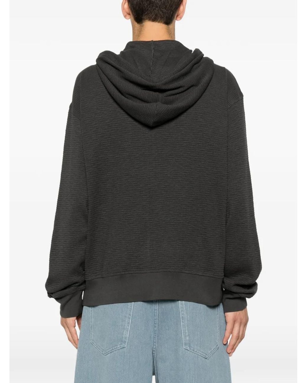 Stussy Black Hoodie Thermique Zippé En Maille Gaufrée