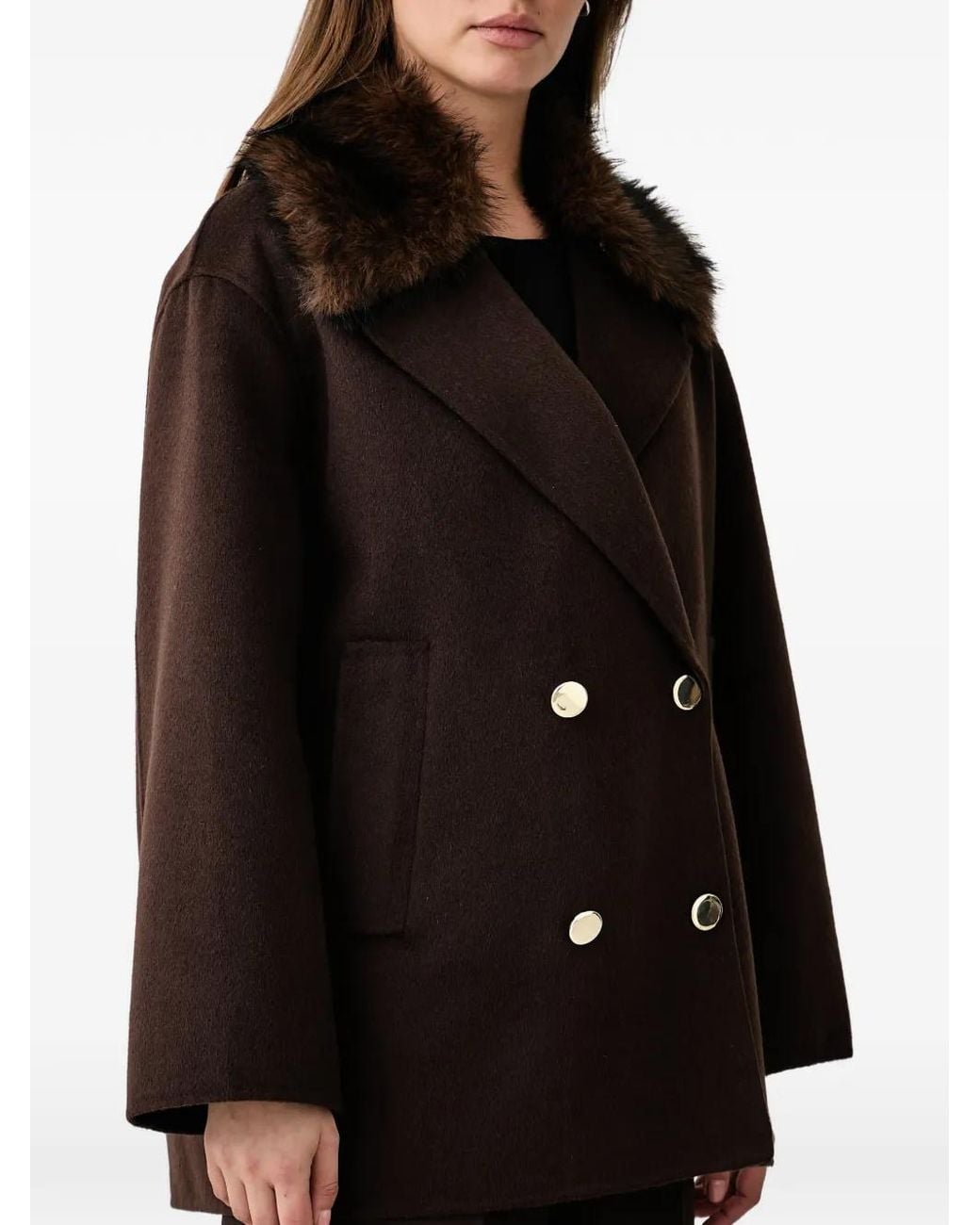 Kaos Black Faux-Fur Collar Double-Breasted Coat