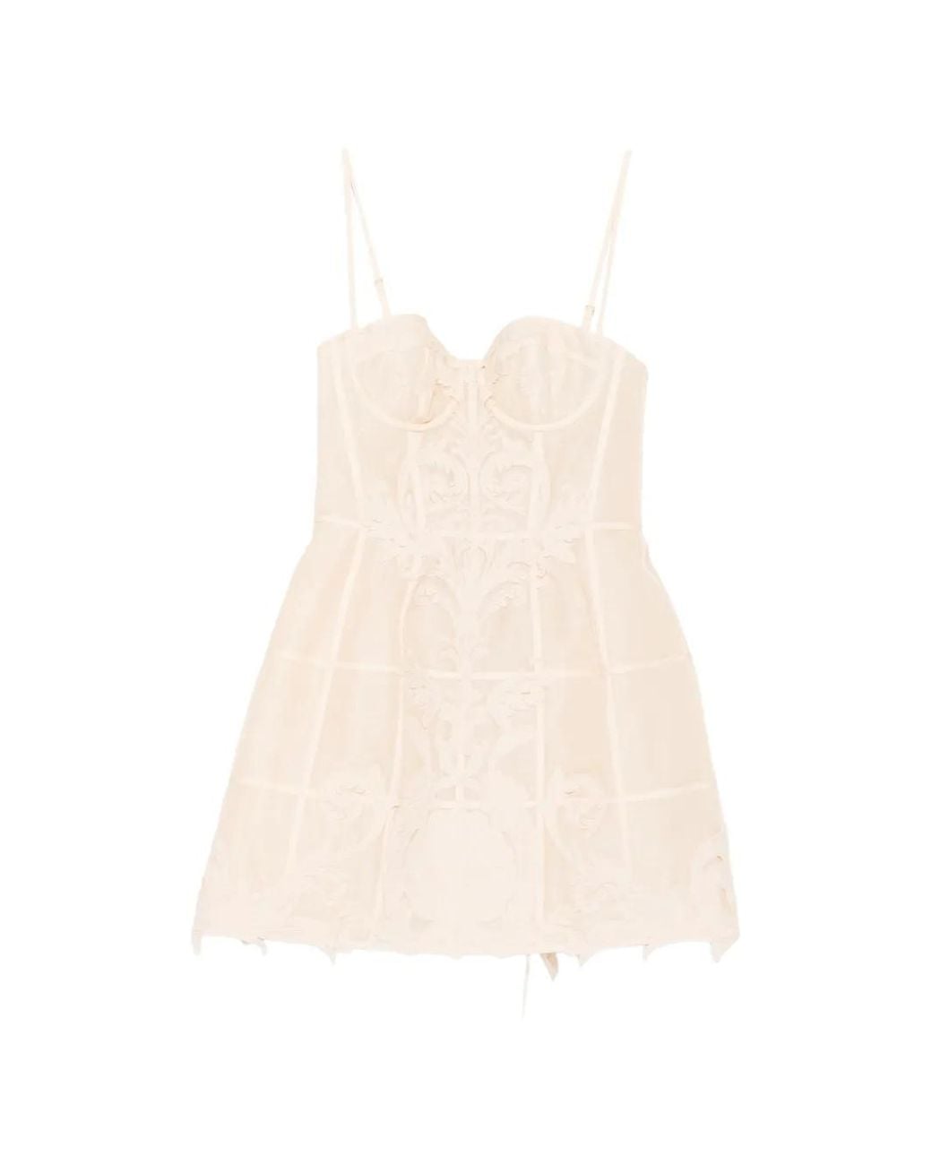 Zimmermann Natural Rebellion Corseted Linen-Silk Lace Mini Dress