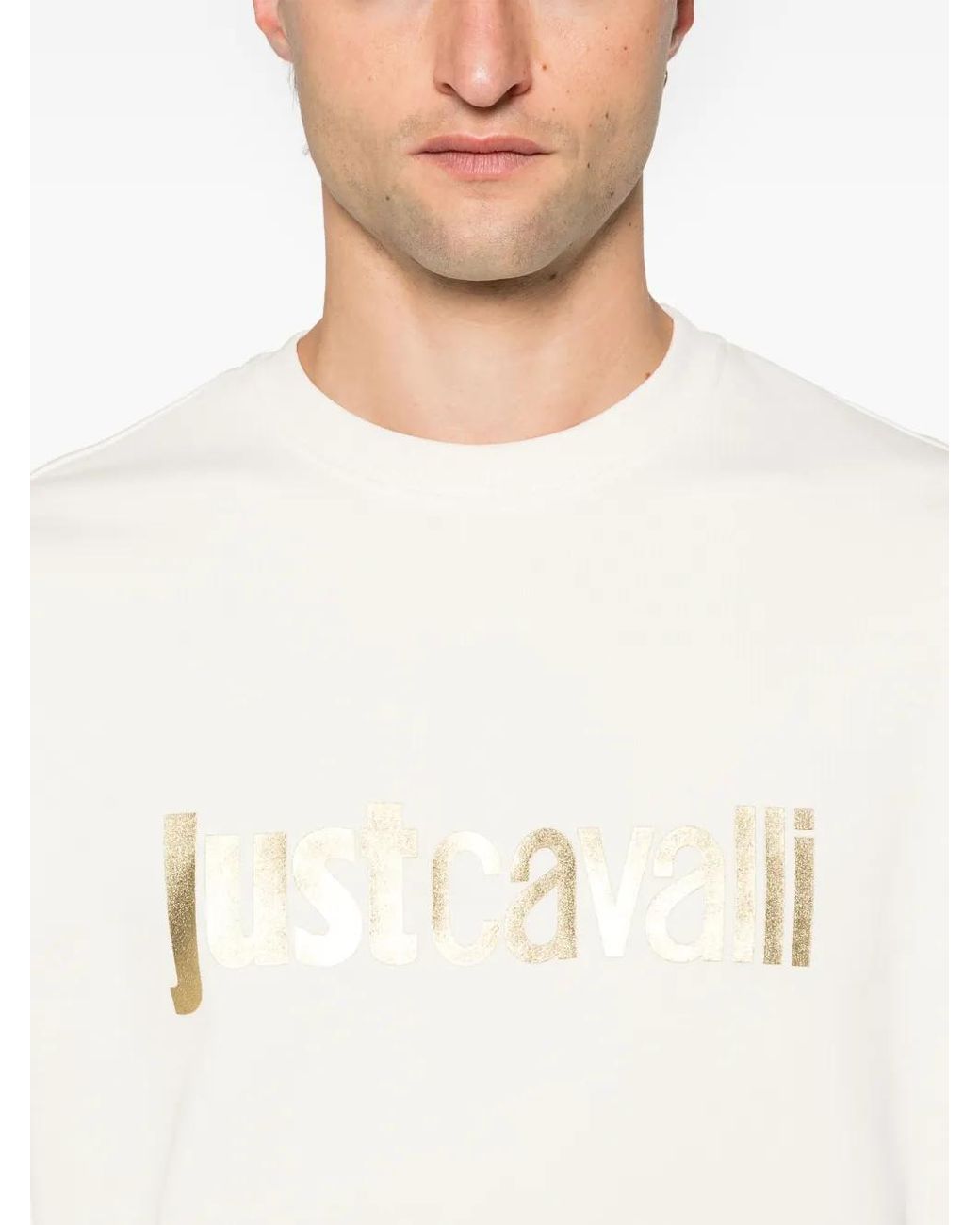 Just Cavalli Natural Cotton Jersey Crewneck Logo Sweatshirt for men