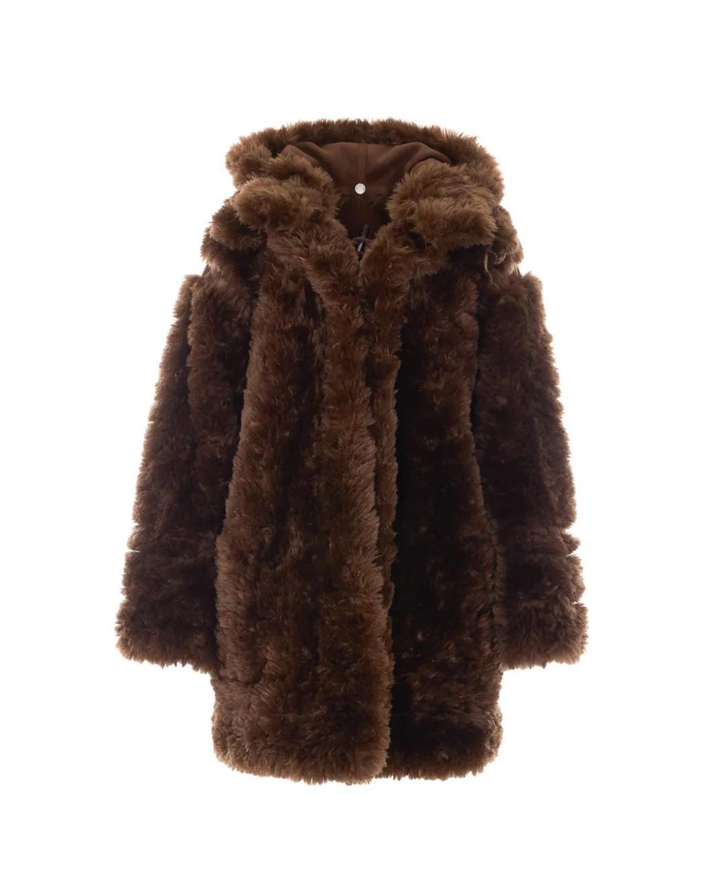 Abrigo Reversible Con Ribete De Pelo Artificial Vegancode de color Brown