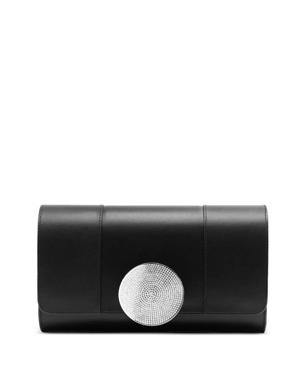 PERRIN Paris Black Le Disque Strass Leather Clutch Bag