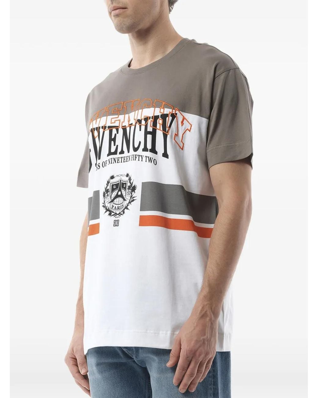 Givenchy Gray College-Print Striped T-Shirt for men
