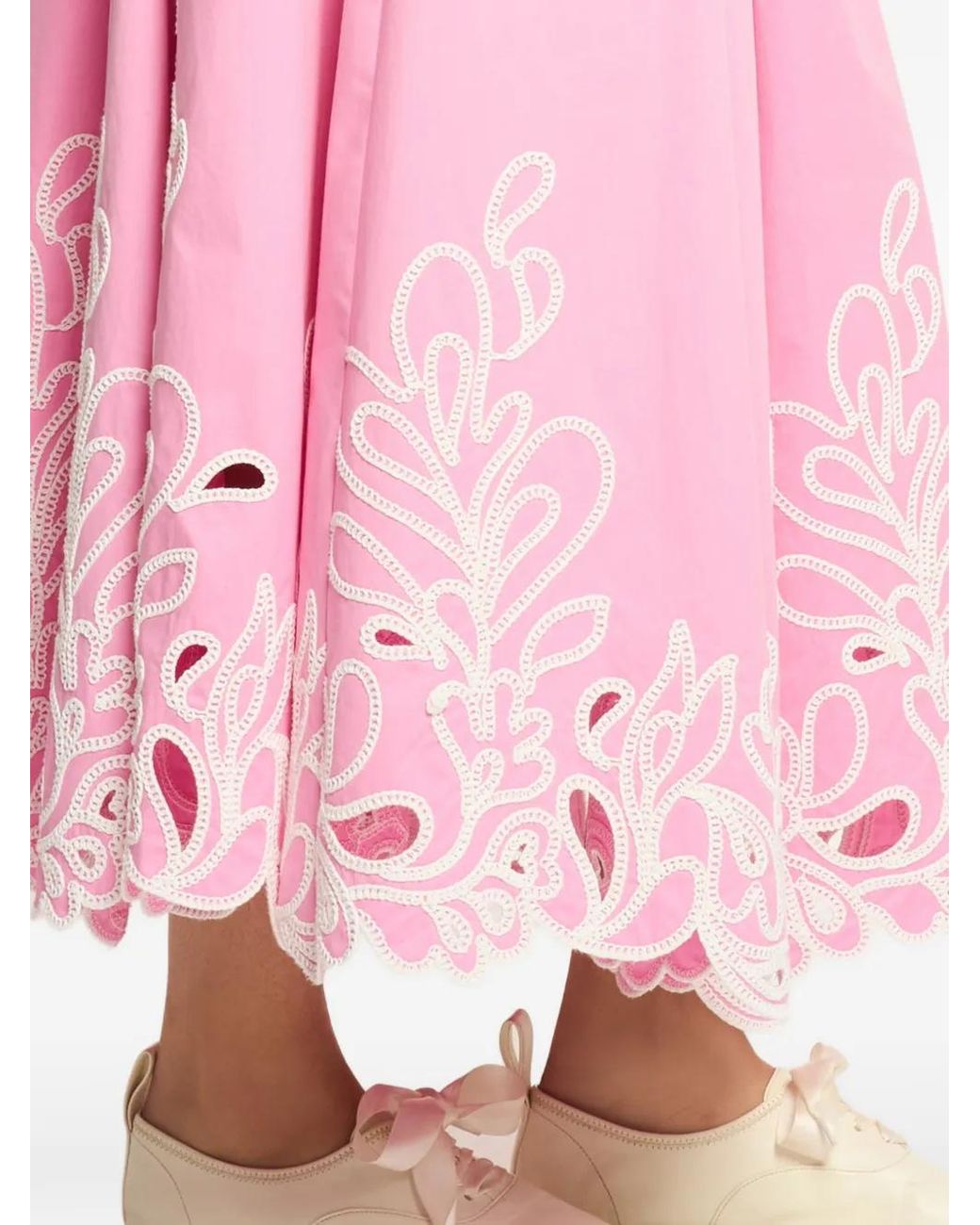 Cinq À Sept Pink Espe Pailey Bloom Embroidered Flared Skirt