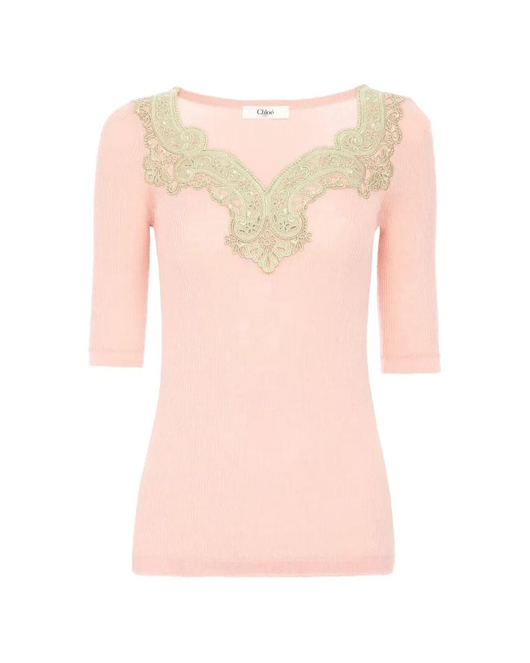 Chloé Pink Fitted Pullover With Elbow-Length Sleeves
