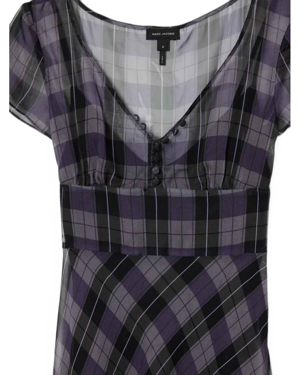 Marc Jacobs Blue Plaid Chiffon Midi Dress