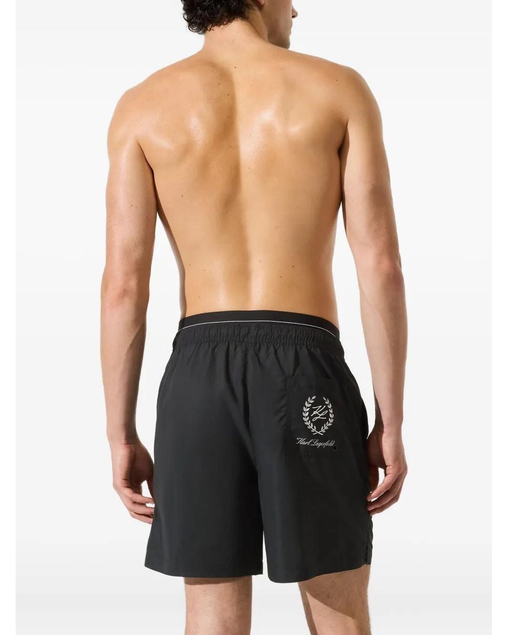 Karl Lagerfeld Black Double-Waistband Swim Shorts for men