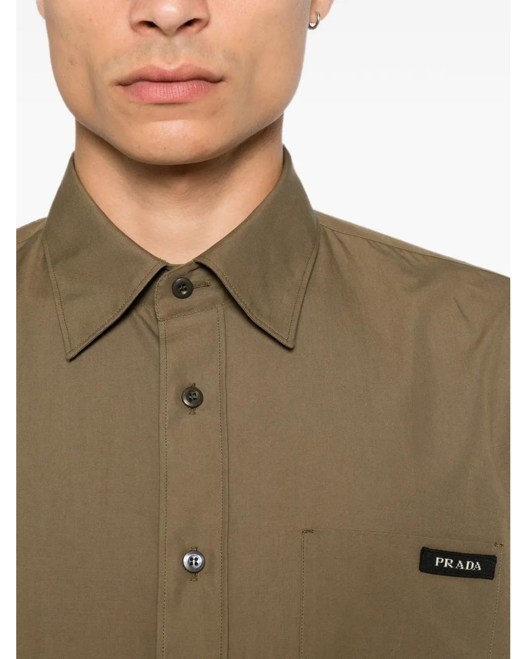 Prada Natural Logo-Patch Chest-Pocket Shirt for men