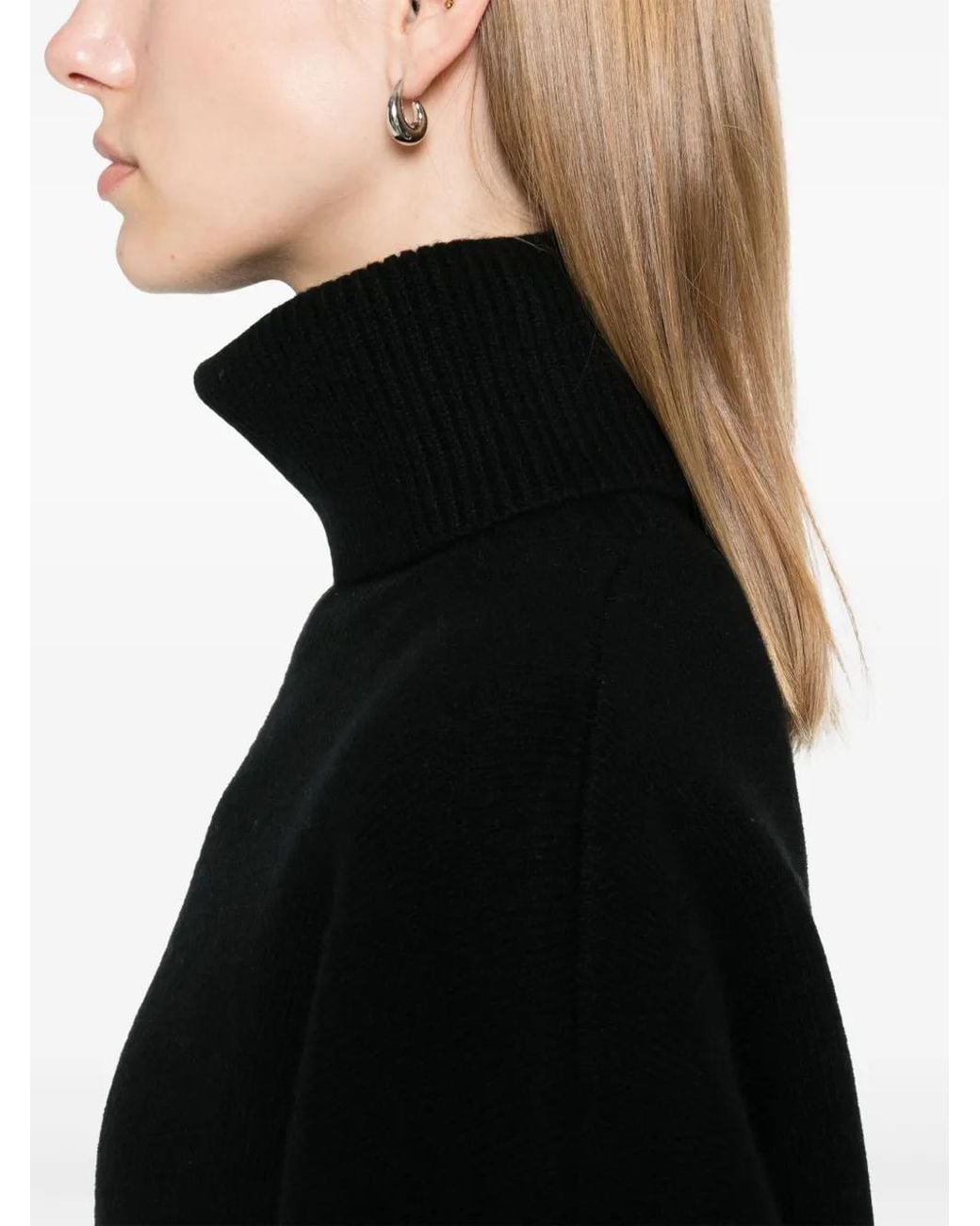 Totême  Black Double-Knit Turtleneck Sweater