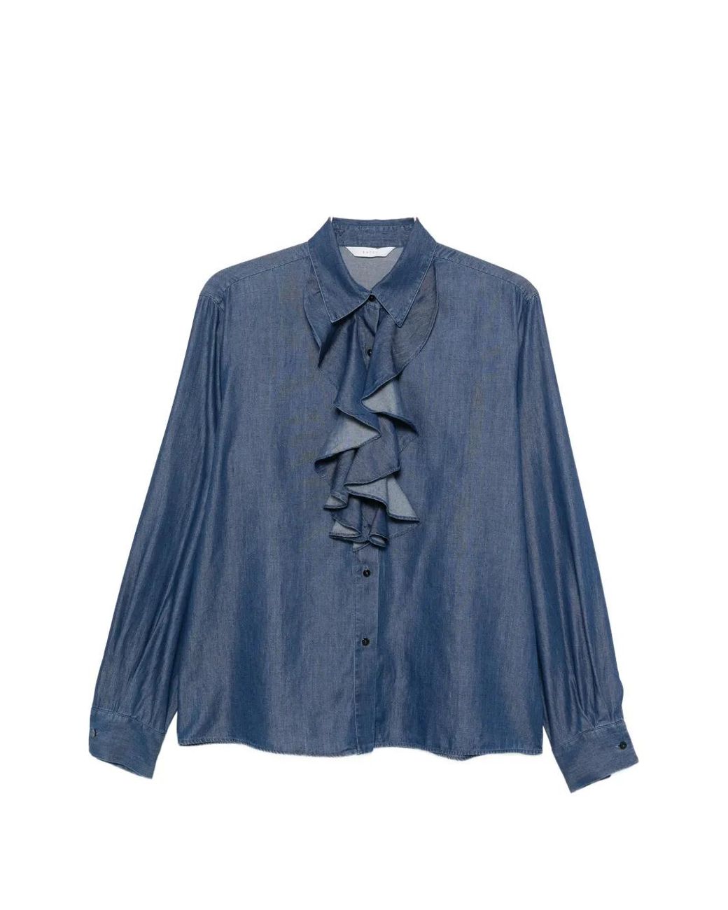 Xacus Blue Beth Ruffled Long-Sleeve Shirt