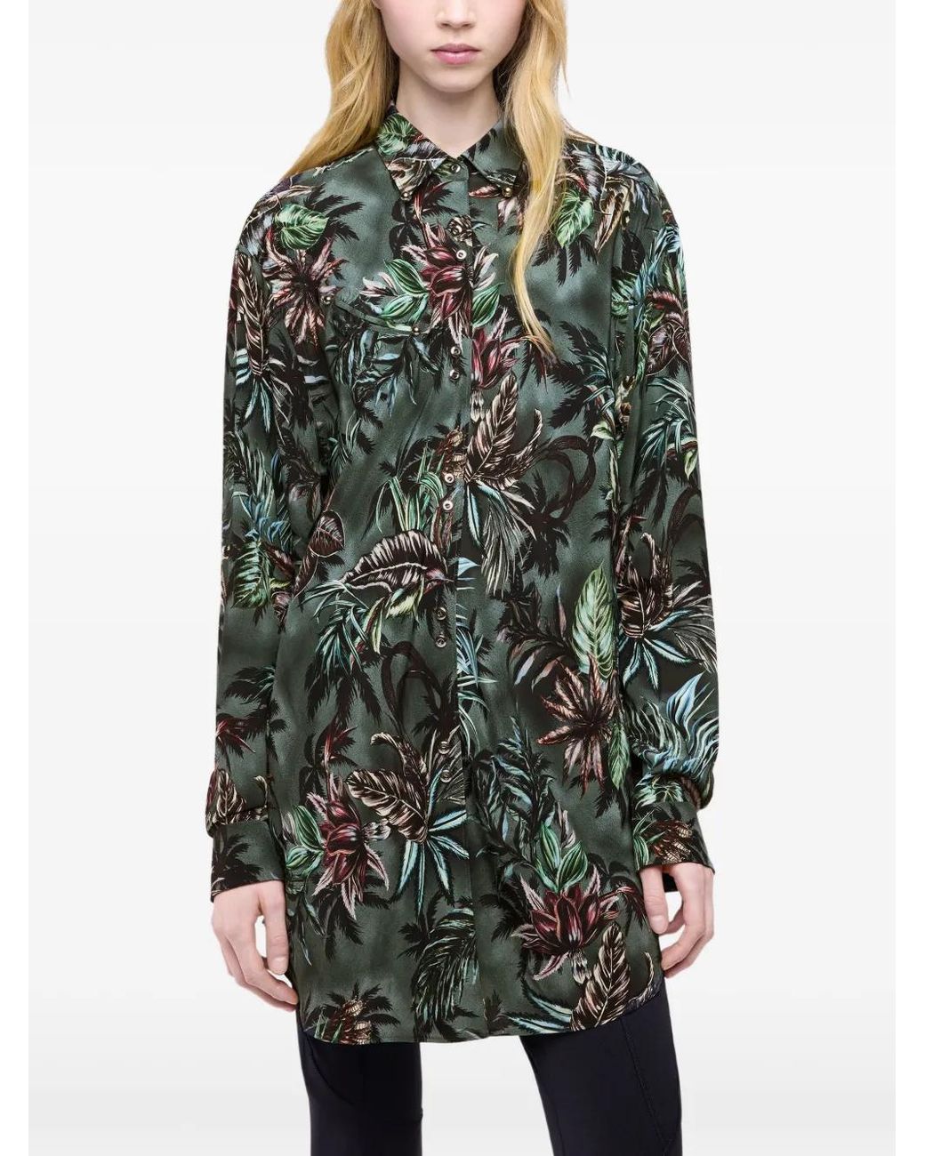 Rabanne Green Floral-Printed Silk Shirt