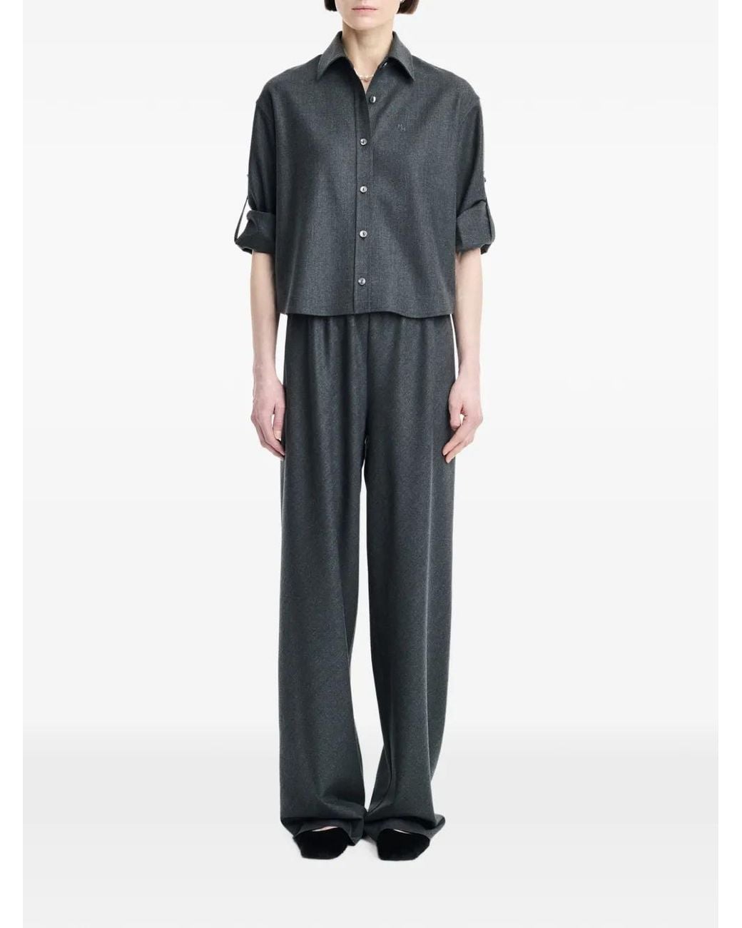 Maria McManus Gray Button-Up Cropped Shirt