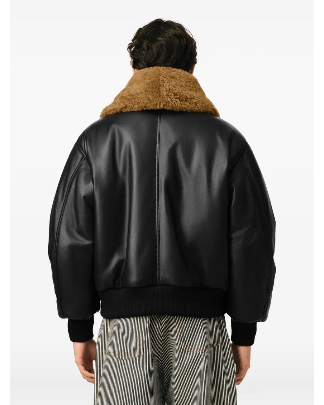 AMI Black Lamb Leather Padded Jacket