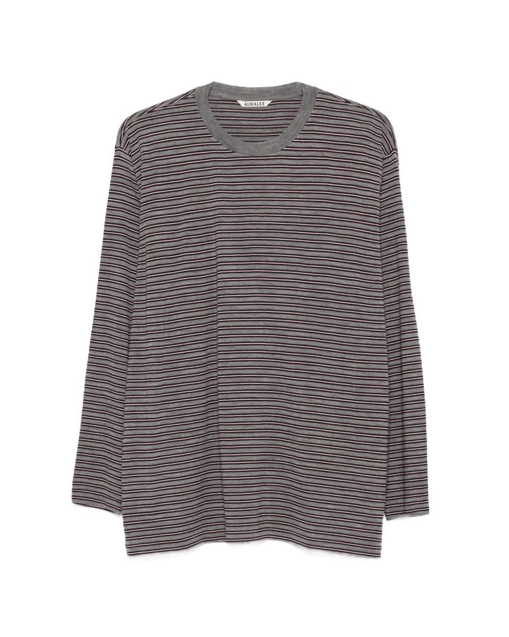 Auralee Gray Striped Long-Sleeve T-Shirt for men