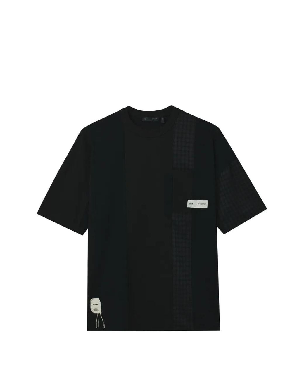FIVE CM Black Checked Panel T-Shirt for men