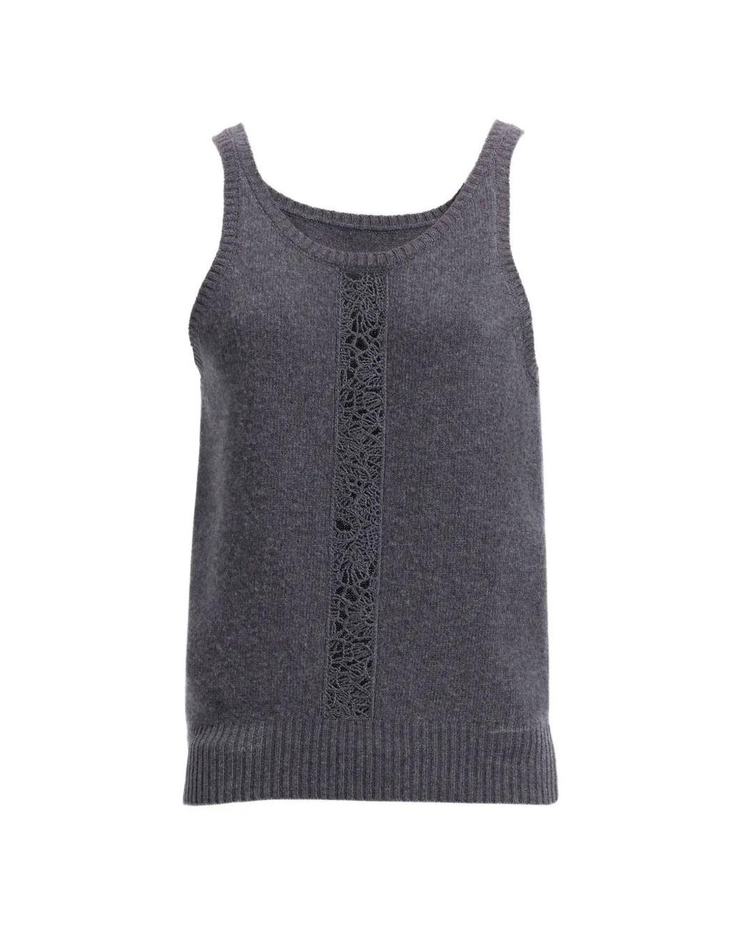 Elie Saab Gray Lace-Insert Knit Top