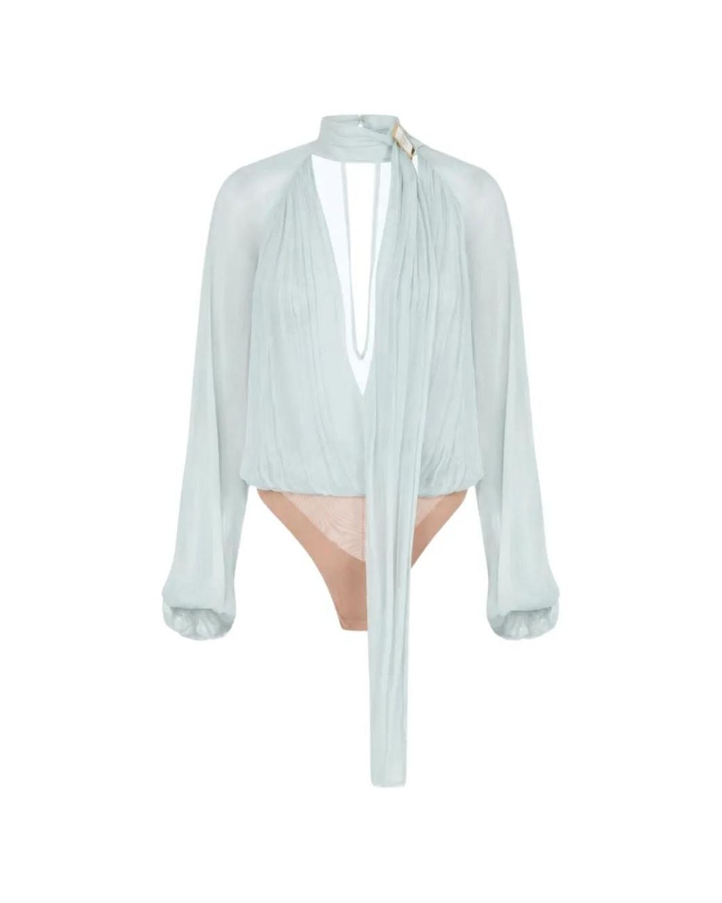 Elisabetta Franchi Blue Crêponne Pussy-Bow Bodysuit