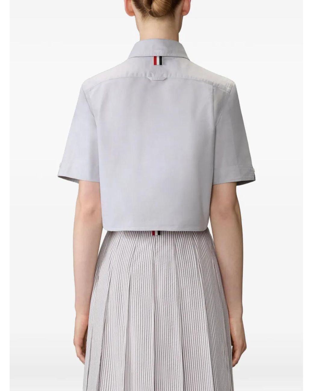 Thom Browne Gray Oxford Cropped Short Sleeve Shirt