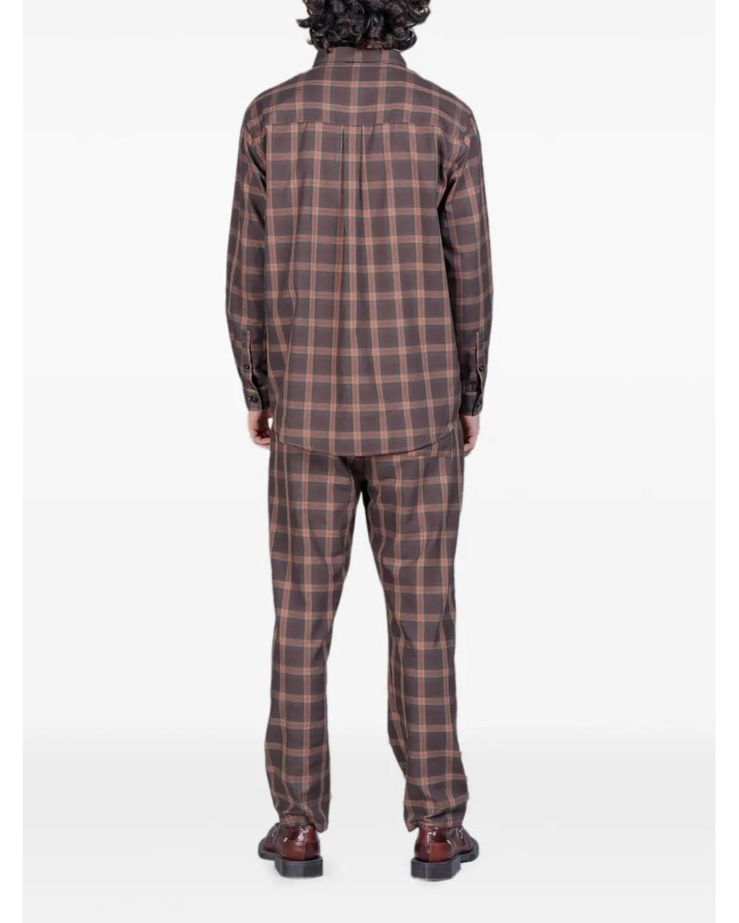 Henrik Vibskov Gray Razor Embroidered-Motif Checked-Pattern Trousers for men