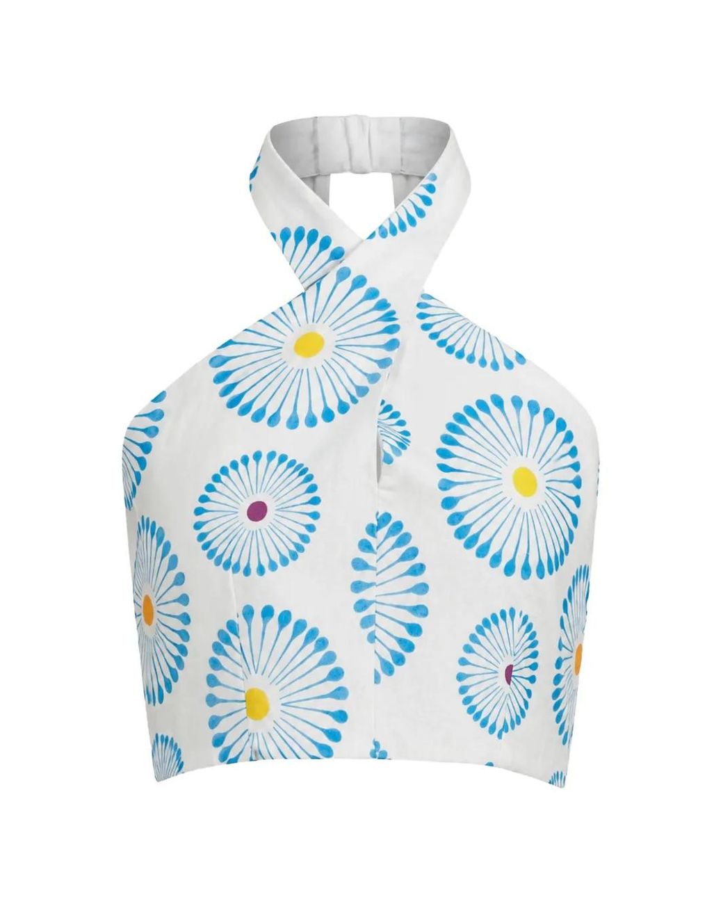 Cala De La Cruz Blue Ivy Floral-Print Halterneck Top