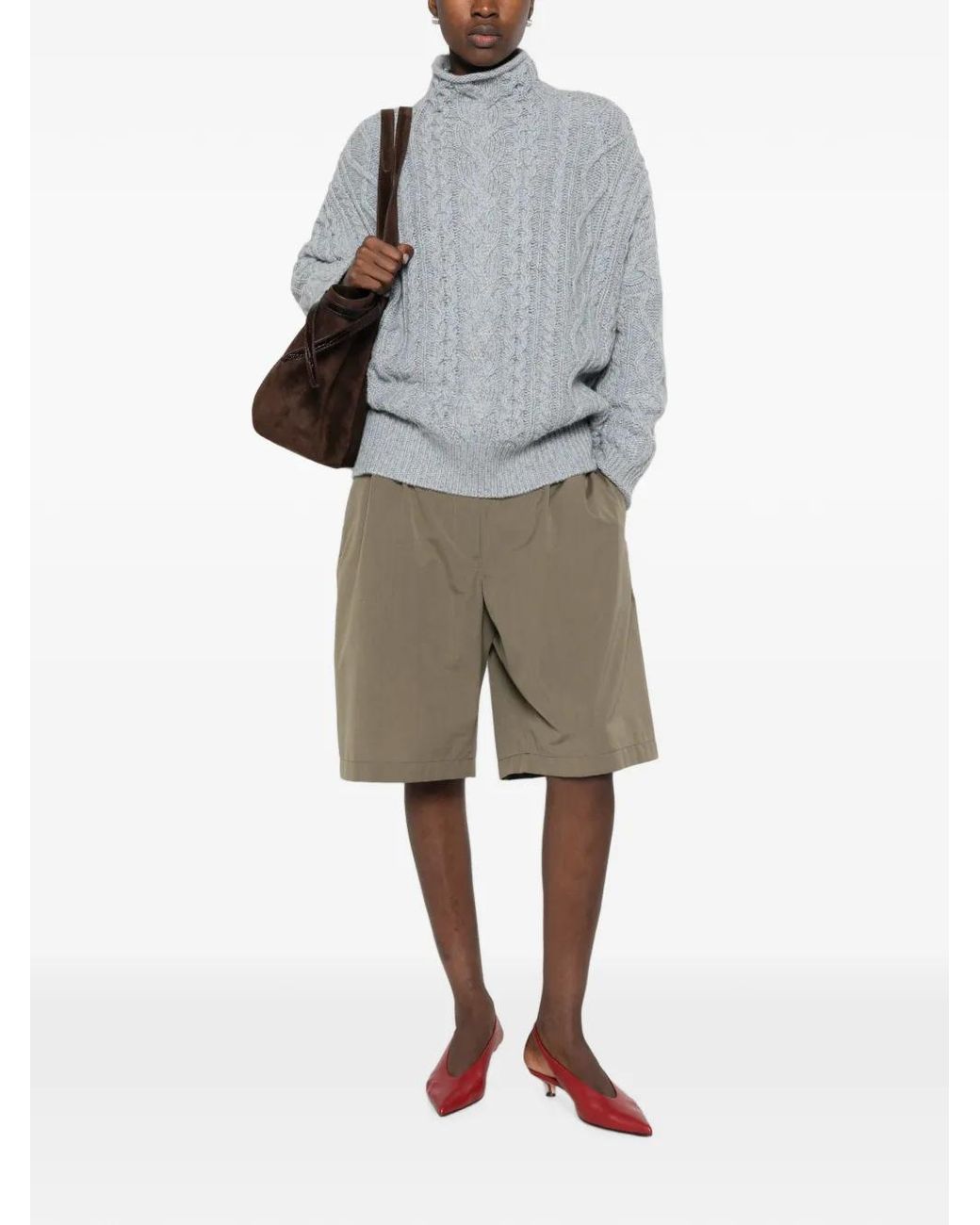 Bompard Gray Cable-Stitch High-Neck Sweater