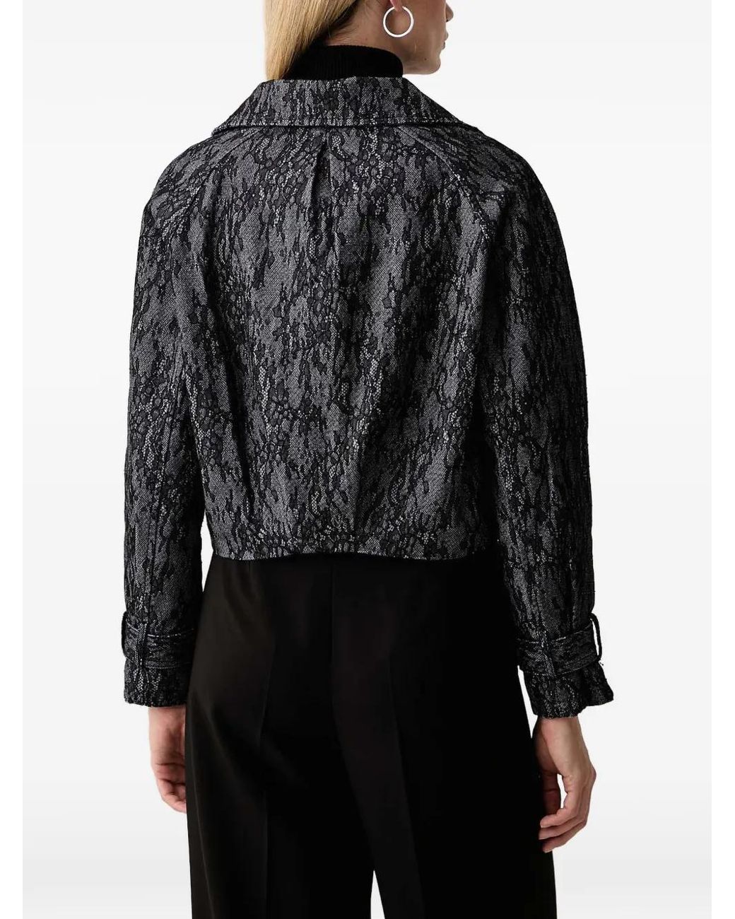 Fracomina Black Lace-Pattern Cropped Jacket