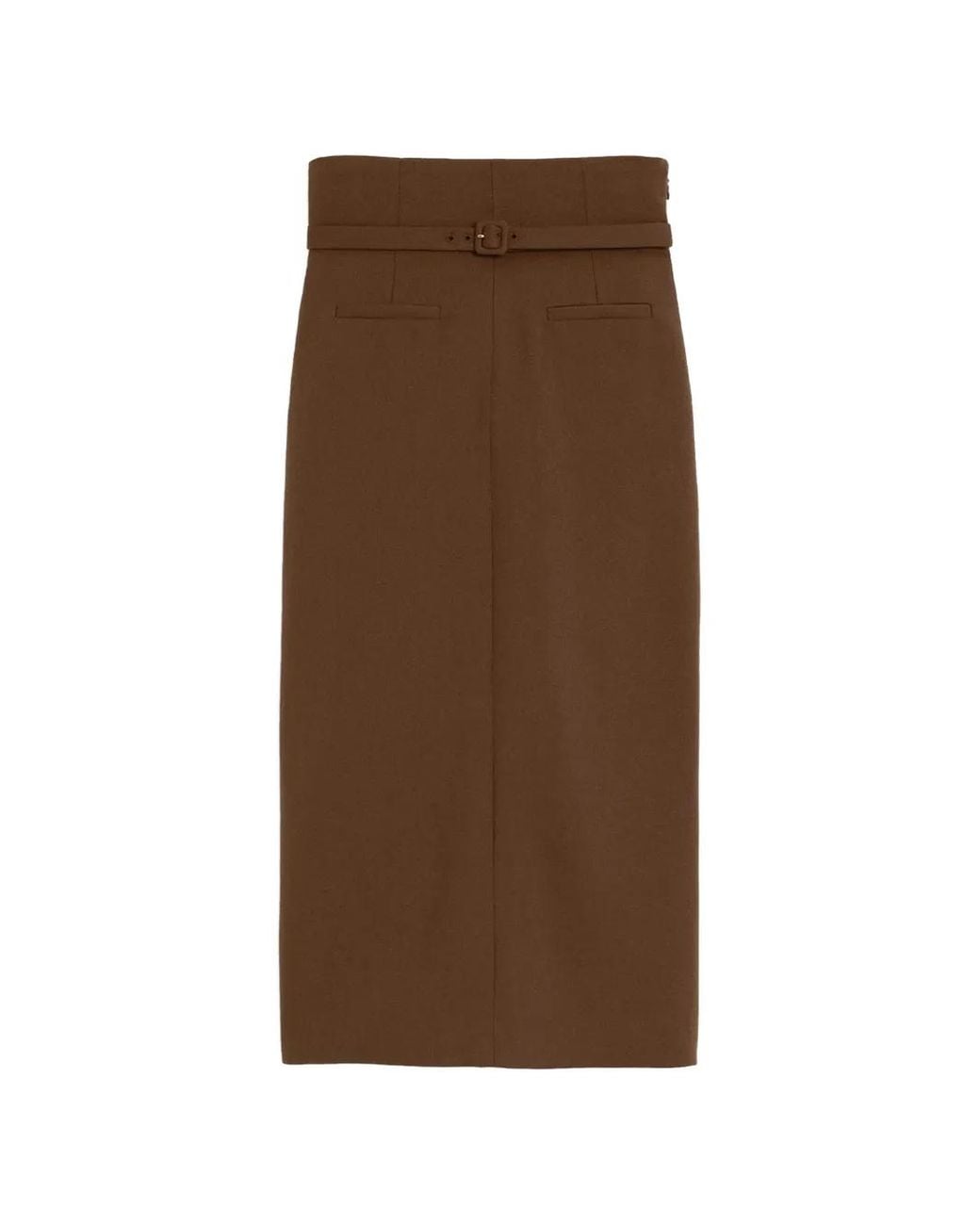AMI Natural Pencil Belted Wool Skirt