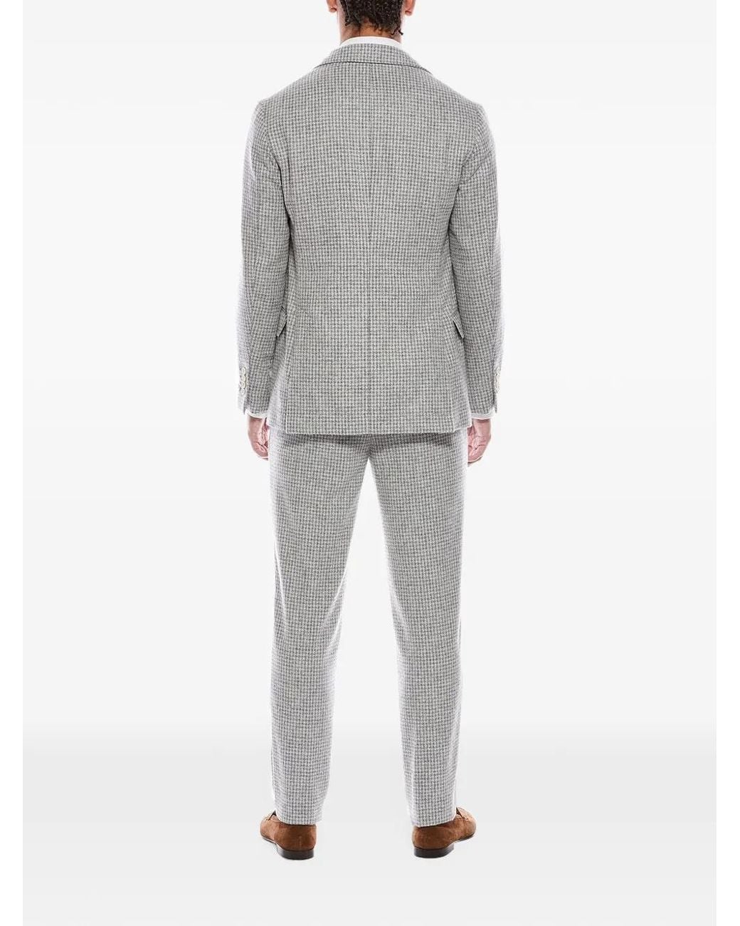 Brunello Cucinelli Gray Houndstooth-Pattern Single-Breasted Suit for men