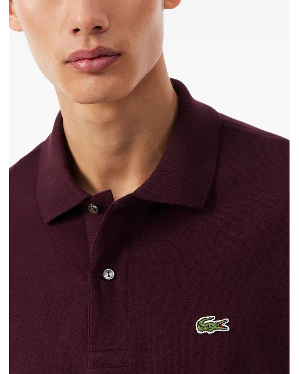 Lacoste Purple Logo-Patch Polo Shirt for men