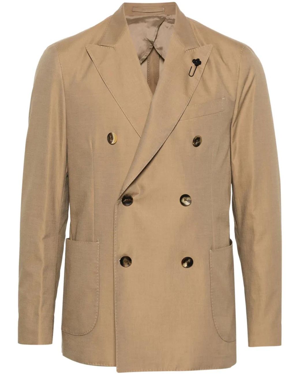 Lardini Natural Brooch-Detail Double-Breasted Blazer for men