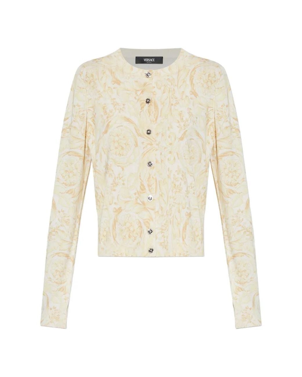Versace White Printed Silk Knit Cardigan