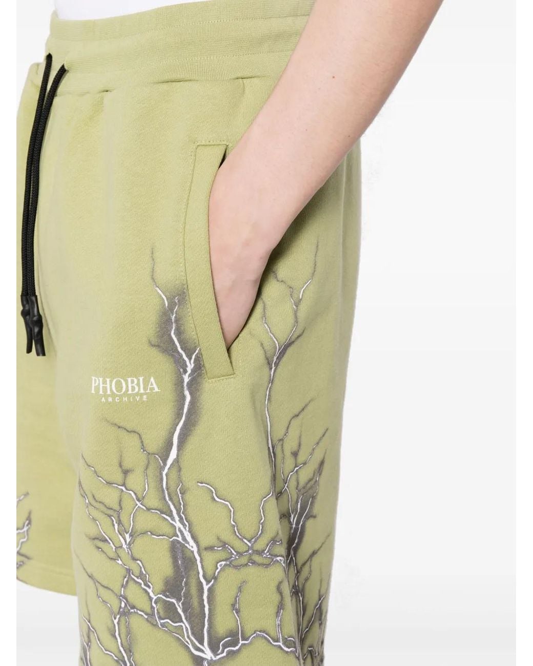 Phobia Green Lightning-Print Cotton Track Shorts for men