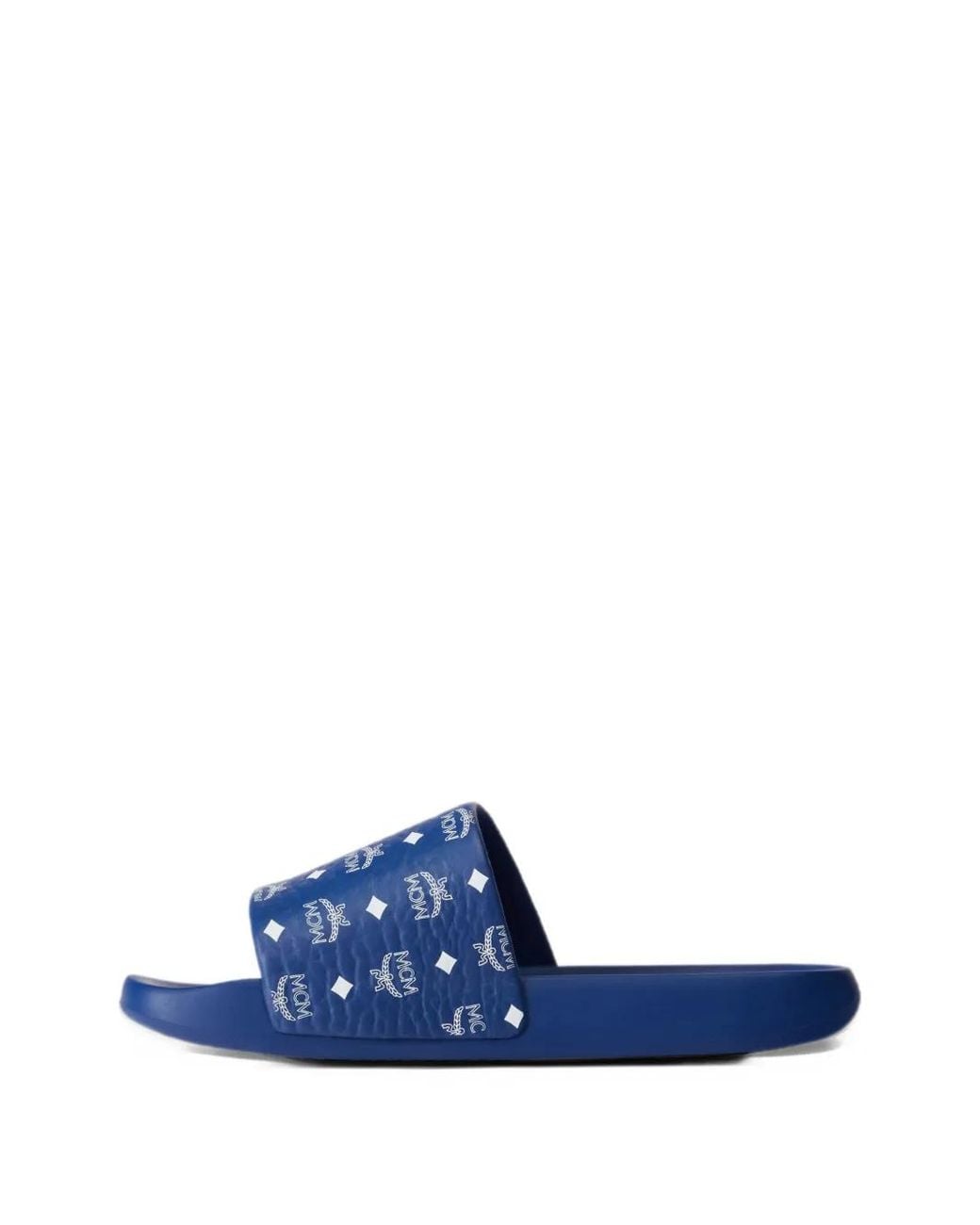 MCM Blue Monogram-Print Rubber Slides