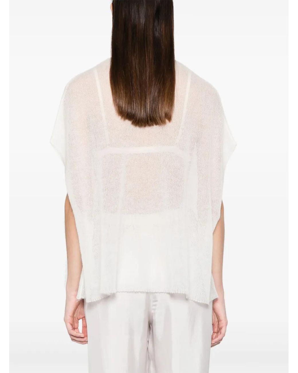 Fabiana Filippi White Open-Knit High-Neck Top