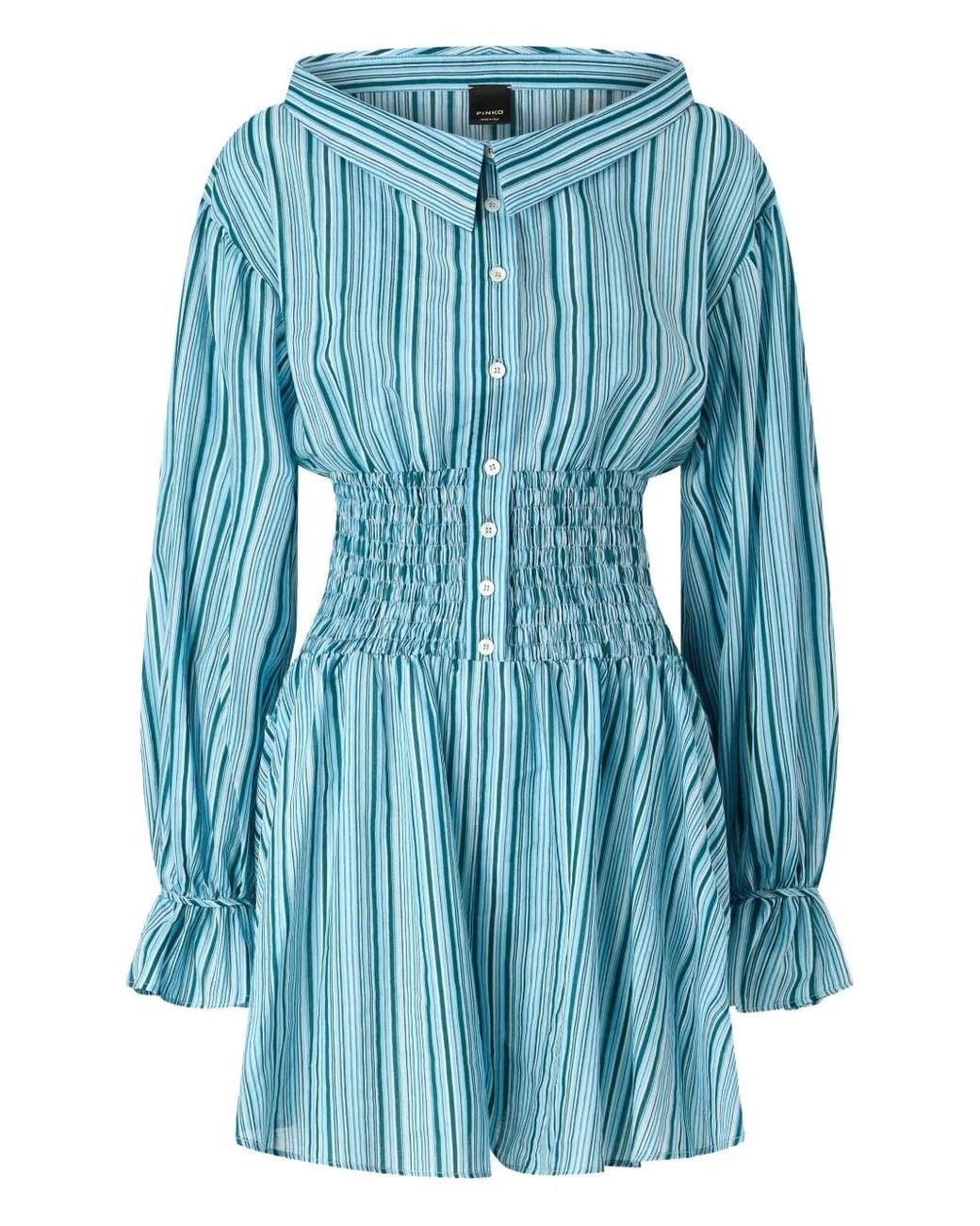 Pinko Blue Striped Cotton Playsuit