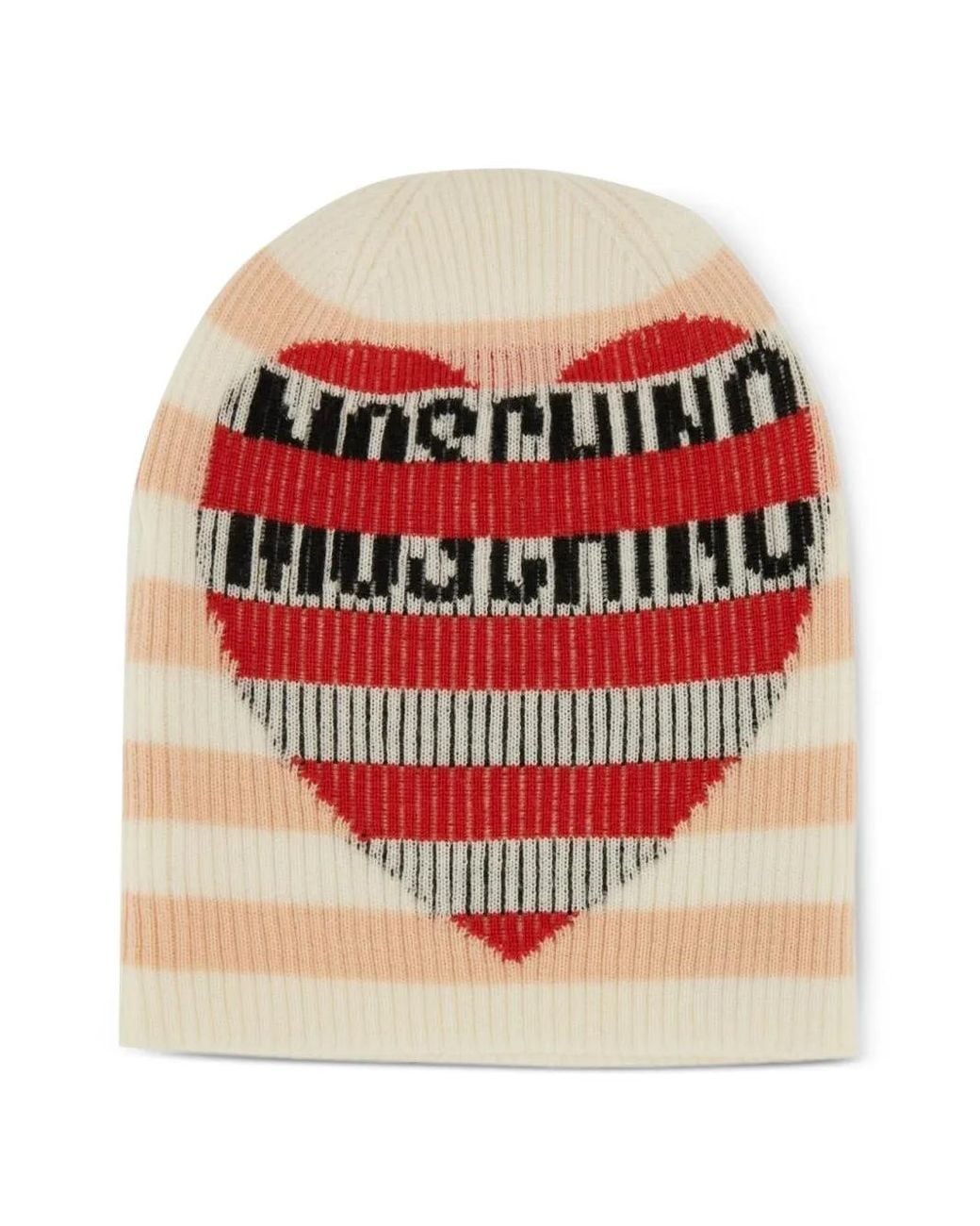 Moschino Red Striped Heart Hat