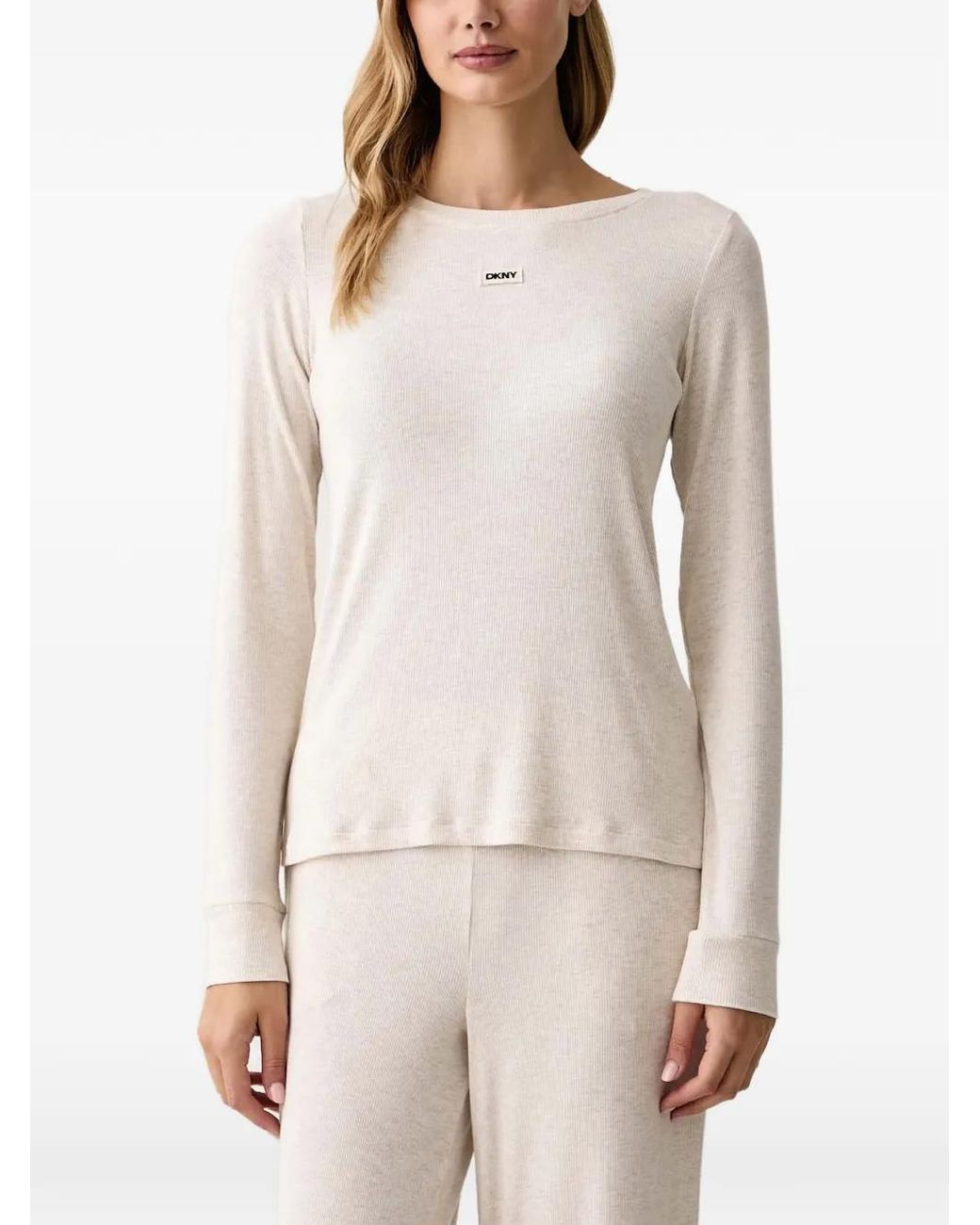 DKNY White Ribbed-Knit Pajamas