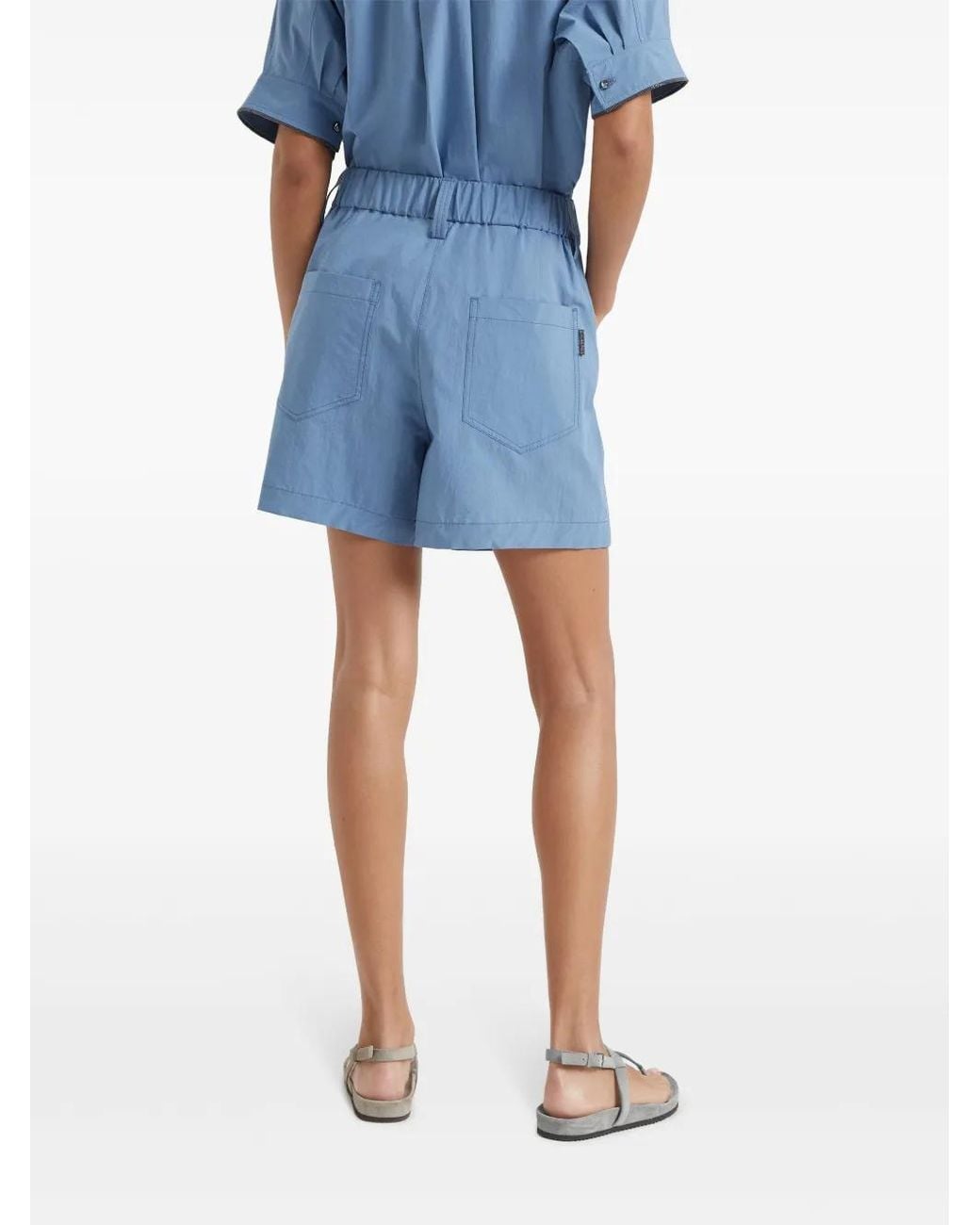 Brunello Cucinelli Blue Monili-embellished Cotton Shorts
