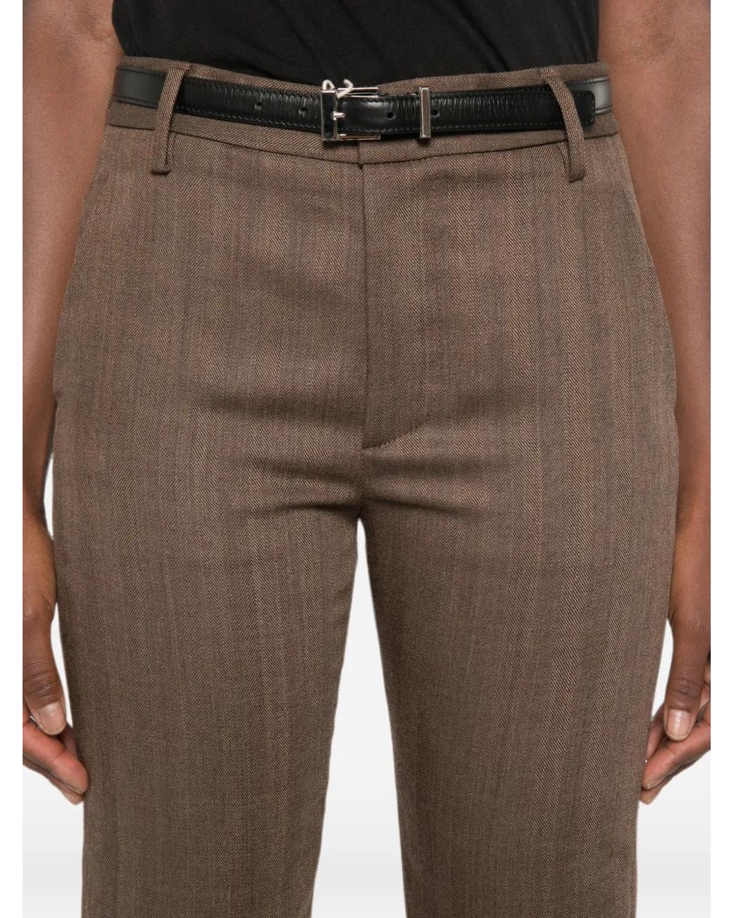 Dondup Gray Nima Herringbone-Pattern Cropped Wool Trousers