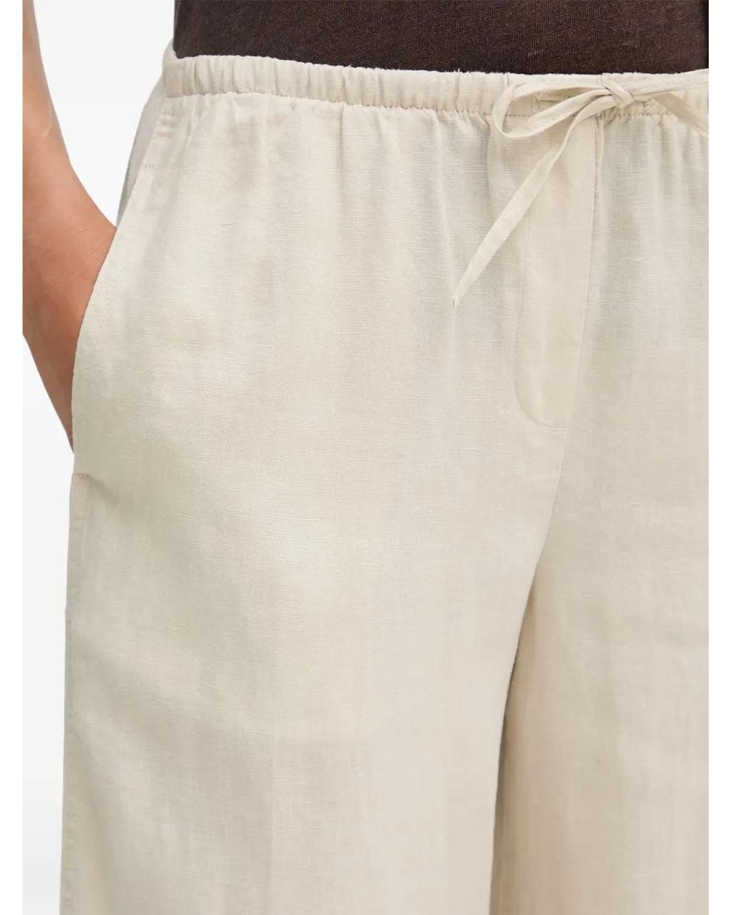 Benetton Natural Drawstring Linen Trousers