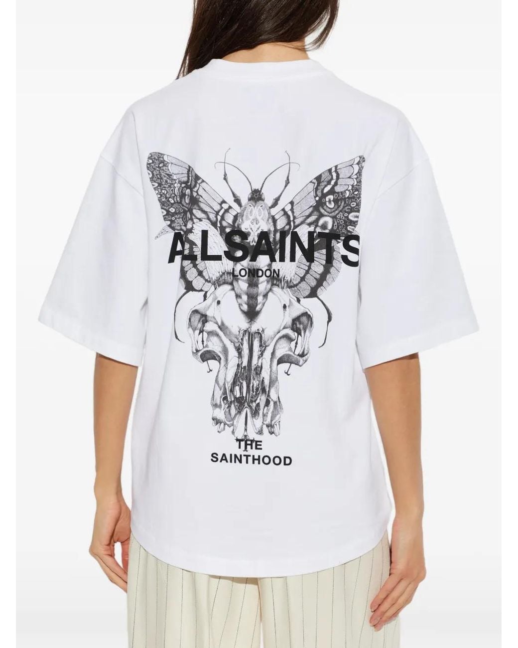 AllSaints White Swoop Amelie Butterfly-Print T-Shirt